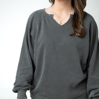 IN STOCK Lace Accent Vintage Wash Pullover - Black