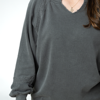 IN STOCK Lace Accent Vintage Wash Pullover - Black