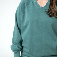 IN STOCK Lace Accent Vintage Wash Pullover - Teal
