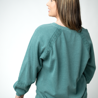 IN STOCK Lace Accent Vintage Wash Pullover - Teal