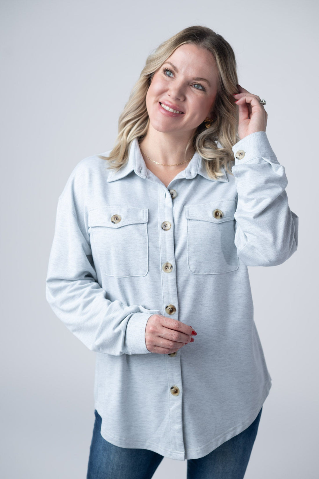 IN STOCK Brenna Button Down Top - Grey