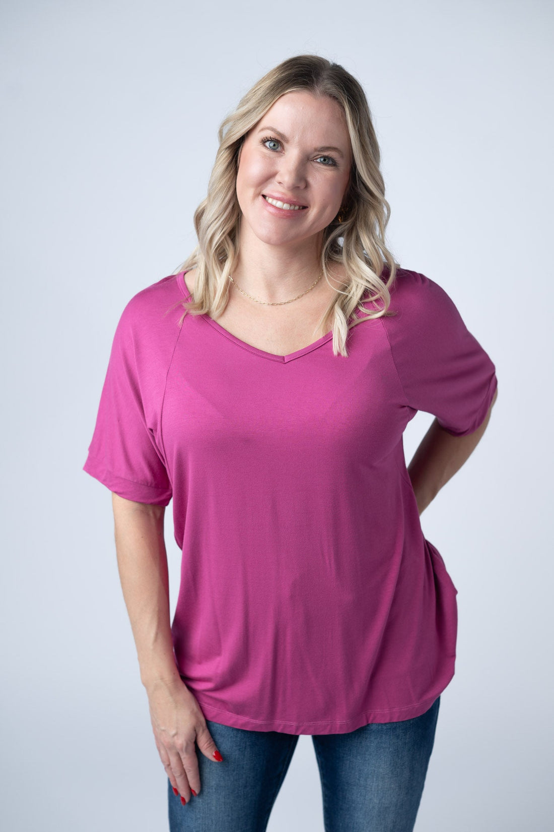 IN STOCK Bamboo V Neck Tee - Magenta