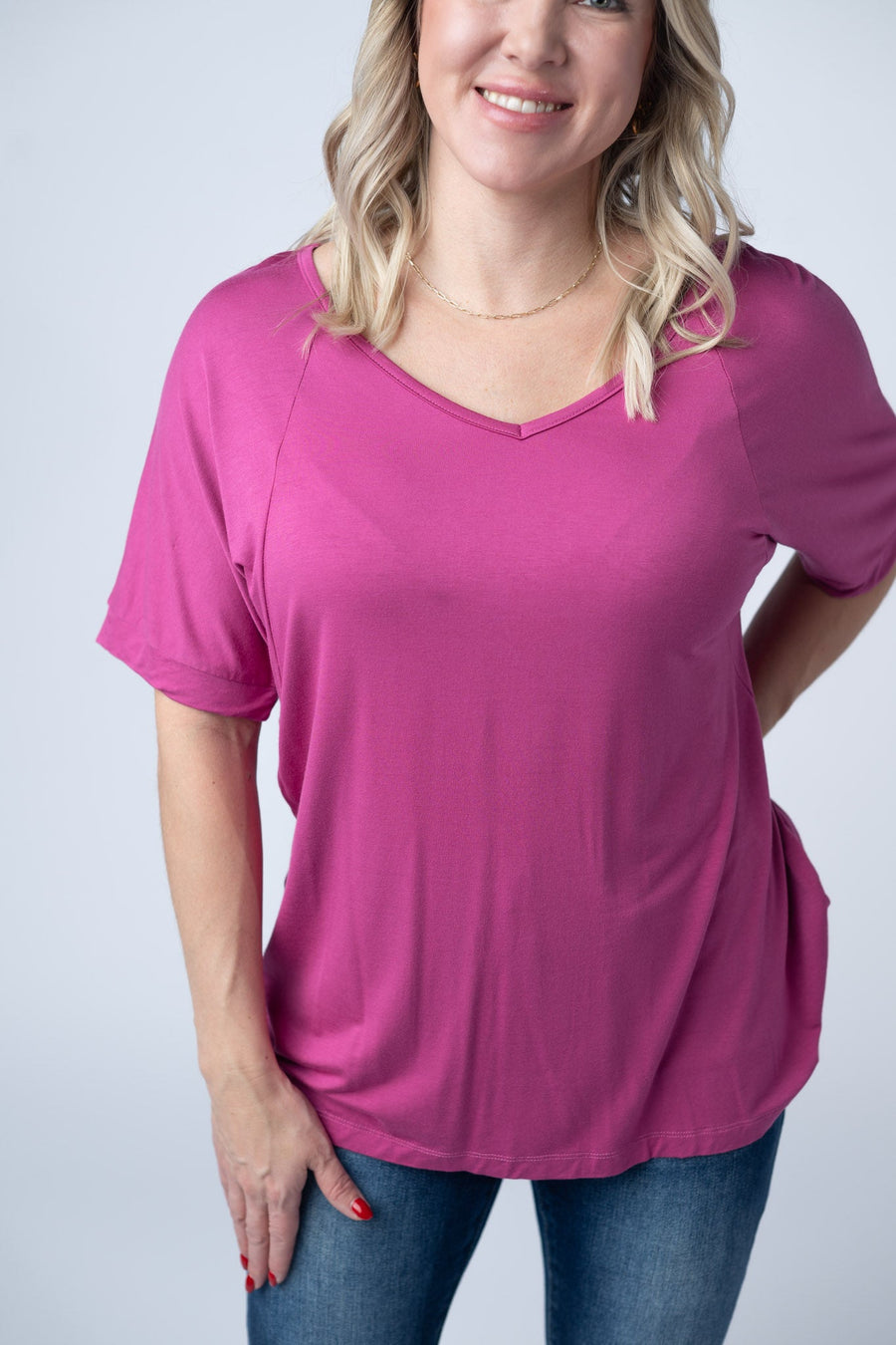 IN STOCK Bamboo V Neck Tee - Magenta