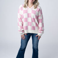 IN STOCK Checkered Hoodie - Pink and White