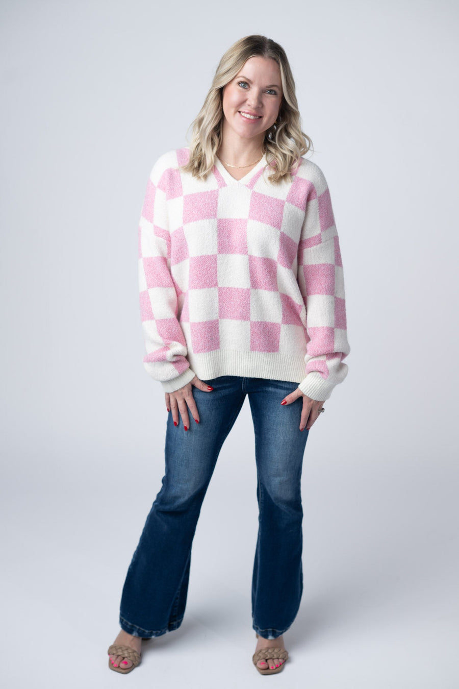 IN STOCK Checkered Hoodie - Pink and White