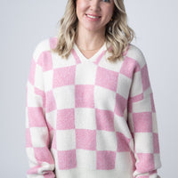 IN STOCK Checkered Hoodie - Pink and White
