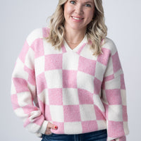 IN STOCK Checkered Hoodie - Pink and White