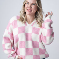 IN STOCK Checkered Hoodie - Pink and White