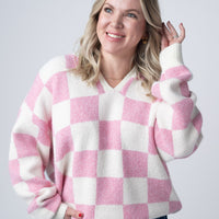 IN STOCK Checkered Hoodie - Pink and White