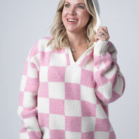 IN STOCK Checkered Hoodie - Pink and White