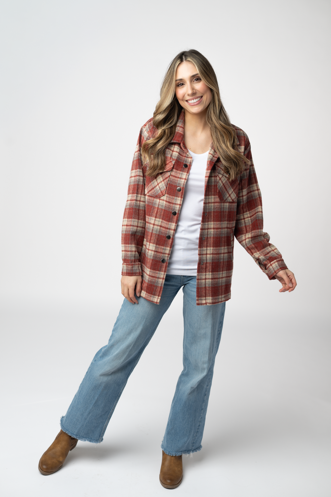 IN STOCK Norah Shacket - Brick Plaid