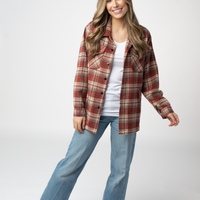 IN STOCK Norah Shacket - Brick Plaid