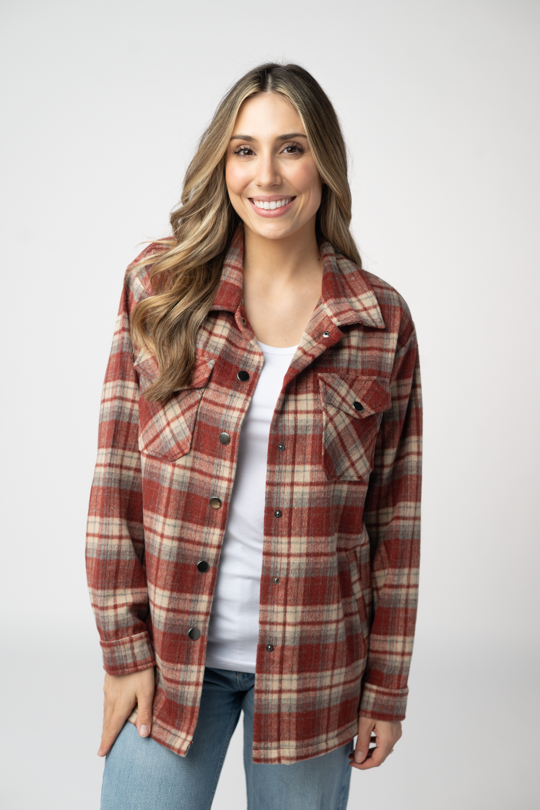 IN STOCK Norah Shacket - Brick Plaid