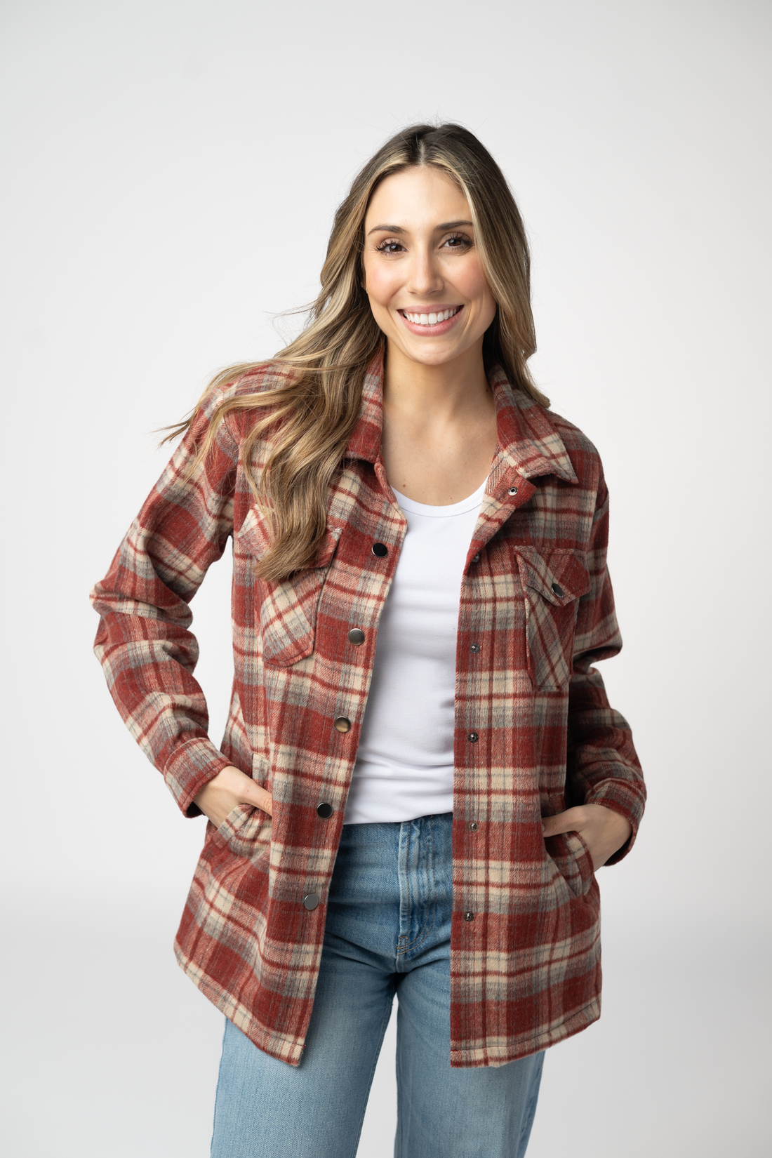 IN STOCK Norah Shacket - Brick Plaid