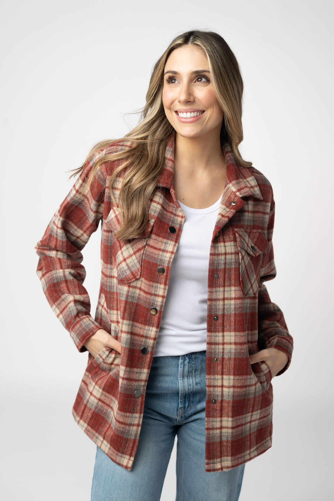 IN STOCK Norah Shacket - Brick Plaid