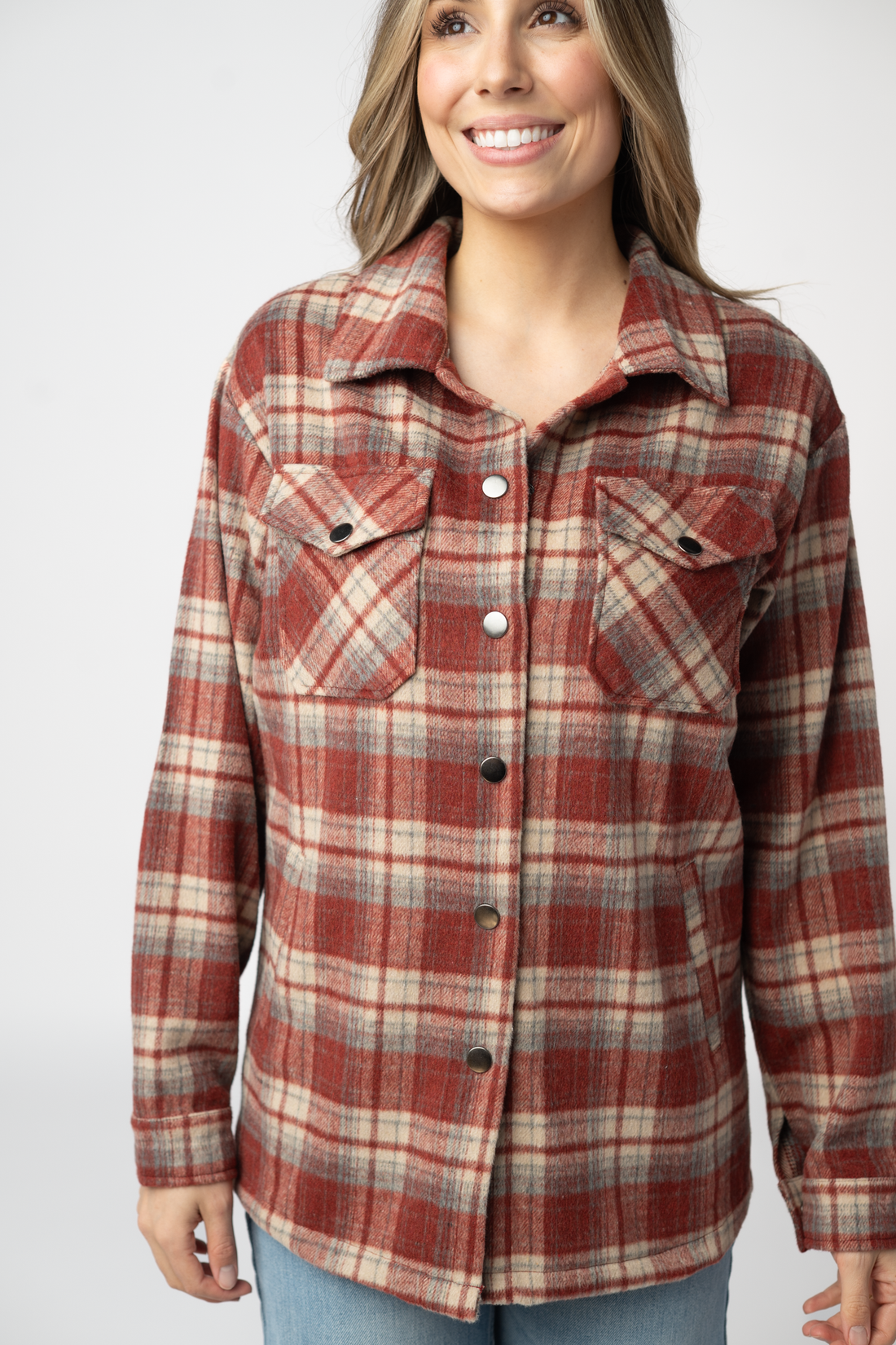 IN STOCK Norah Shacket - Brick Plaid
