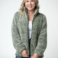 IN STOCK Two Tone Fullzip Sherpa - Olive and White