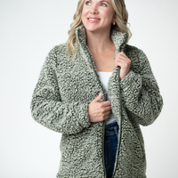 IN STOCK Two Tone Fullzip Sherpa - Olive and White