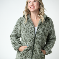 IN STOCK Two Tone Fullzip Sherpa - Olive and White