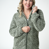 IN STOCK Two Tone Fullzip Sherpa - Olive and White
