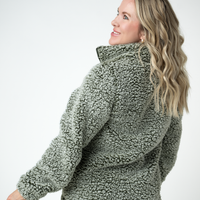IN STOCK Two Tone Fullzip Sherpa - Olive and White