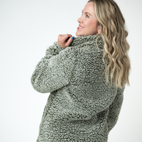 IN STOCK Two Tone Fullzip Sherpa - Olive and White