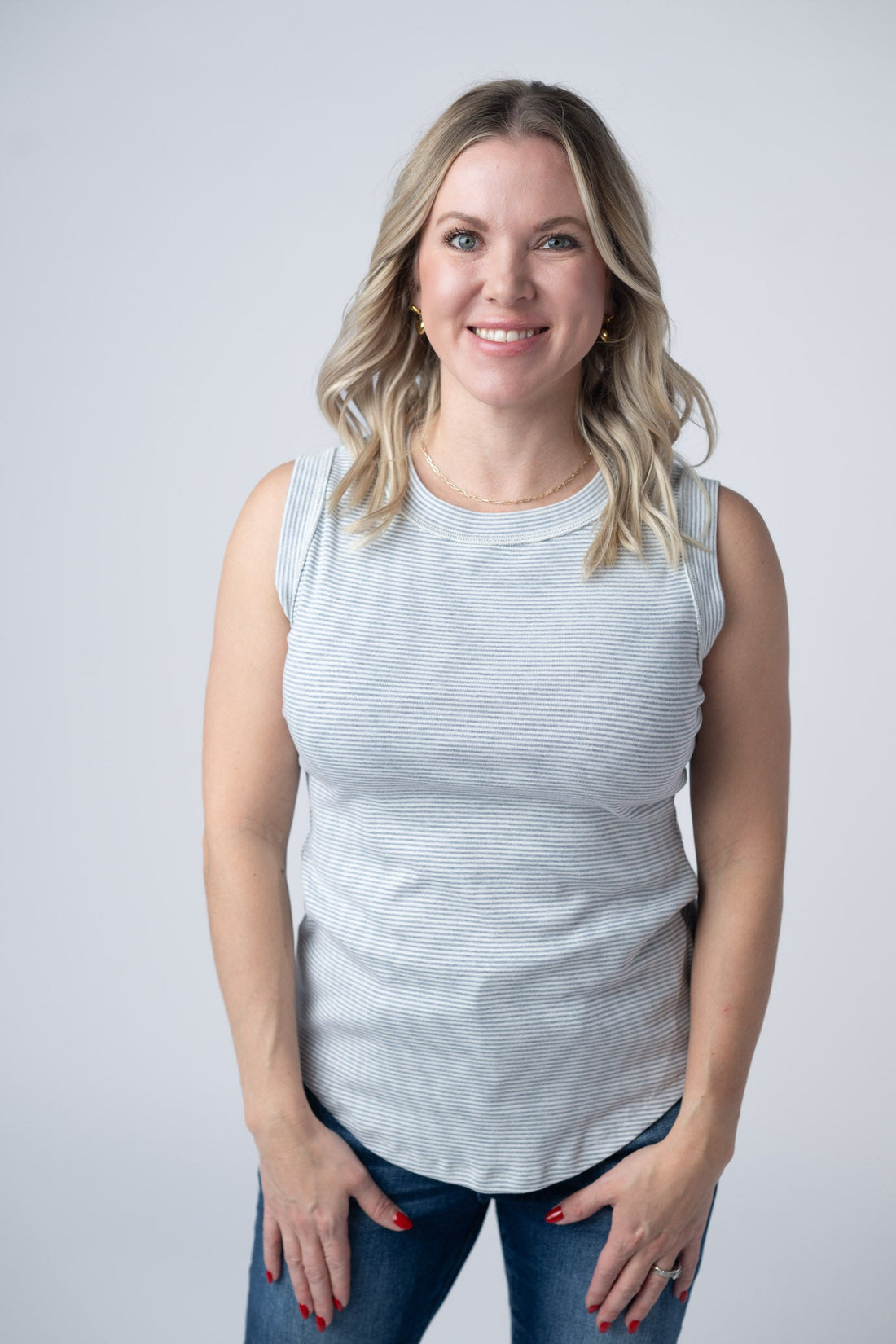 IN STOCK Morgan Micro Striped Tank - Grey