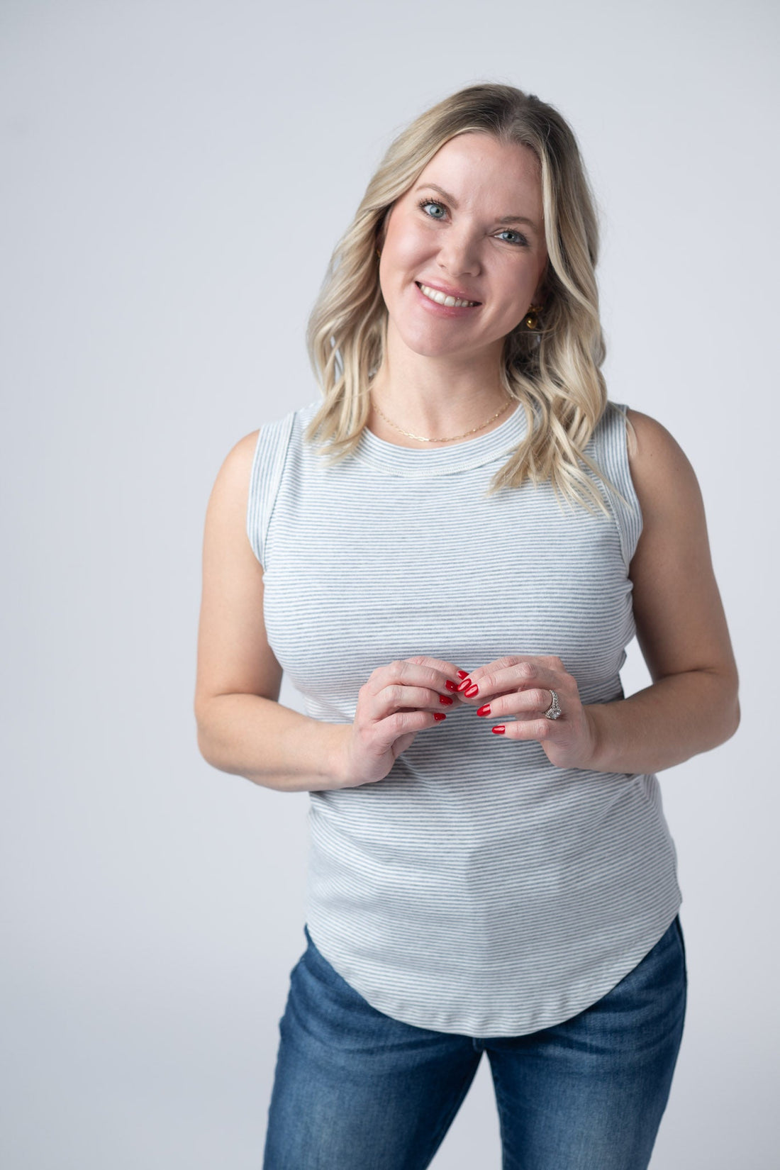 IN STOCK Morgan Micro Striped Tank - Grey