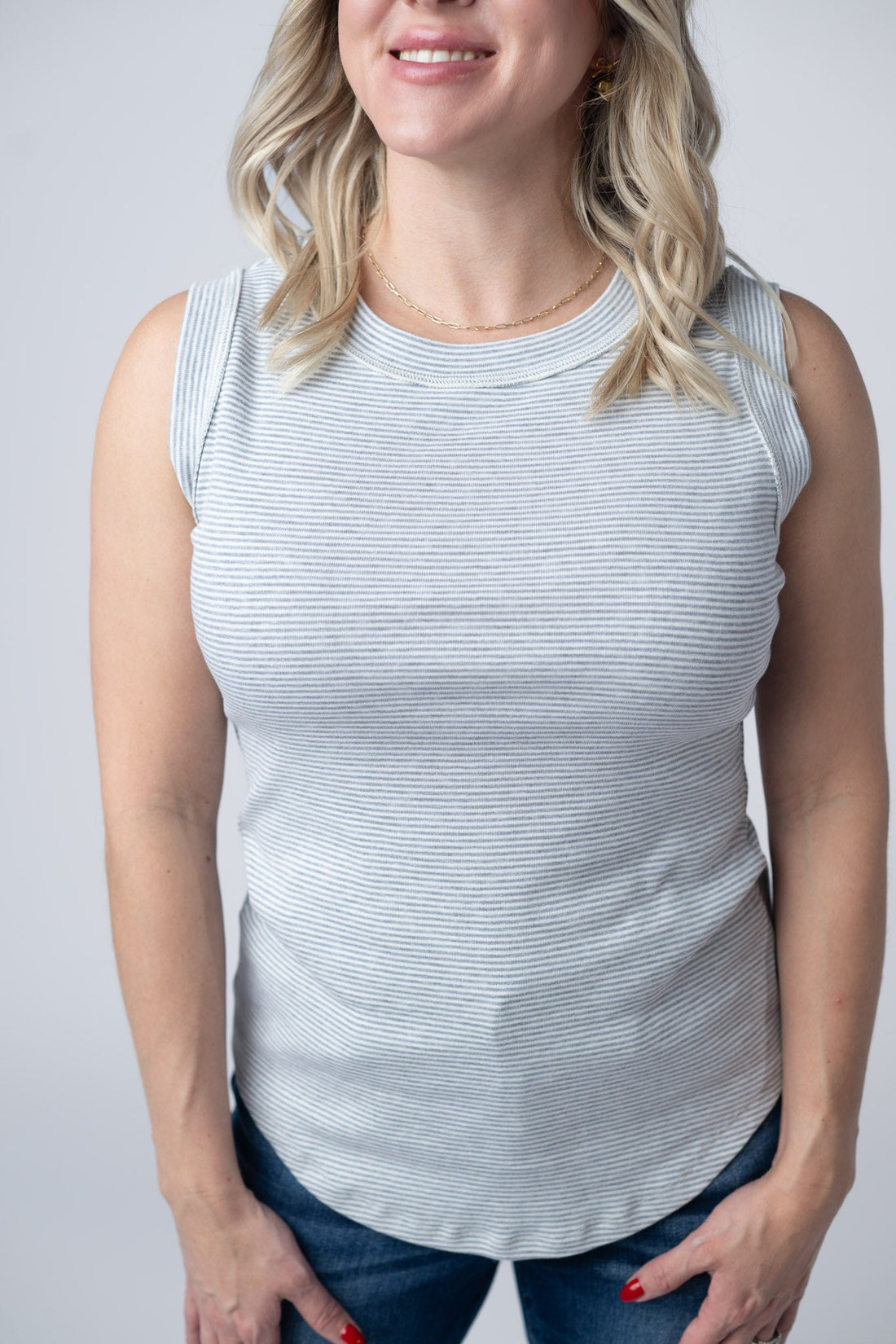 IN STOCK Morgan Micro Striped Tank - Grey