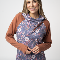 IN STOCK Classic Zoey ZipCowl Sweatshirt - Blushwood Floral and Terra Cotta