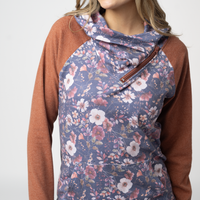 IN STOCK Classic Zoey ZipCowl Sweatshirt - Blushwood Floral and Terra Cotta