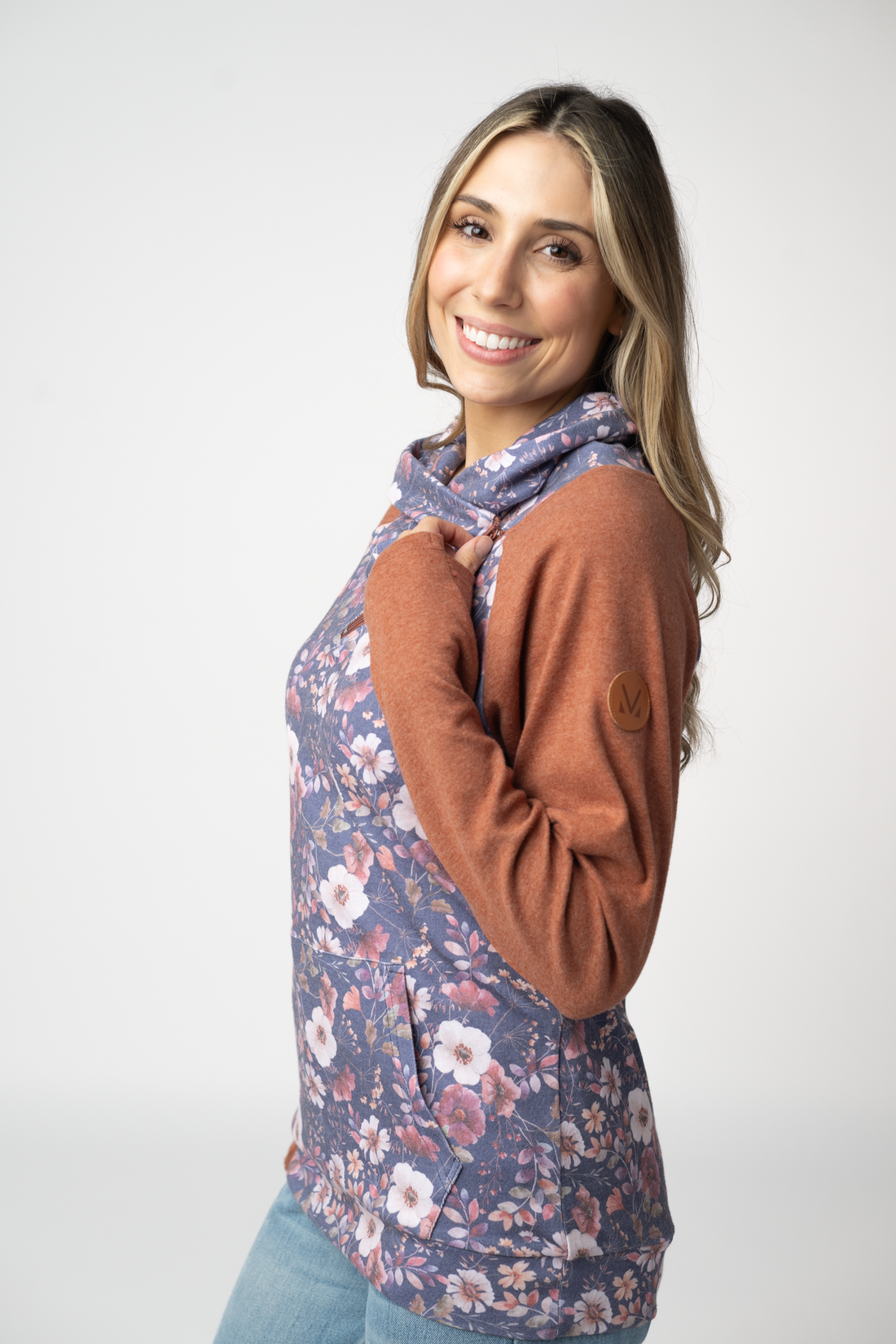IN STOCK Classic Zoey ZipCowl Sweatshirt - Blushwood Floral and Terra Cotta