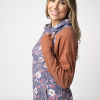 IN STOCK Classic Zoey ZipCowl Sweatshirt - Blushwood Floral and Terra Cotta