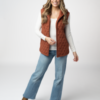 IN STOCK Heather Geometric Hooded Vest - Rust
