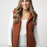 IN STOCK Heather Geometric Hooded Vest - Rust