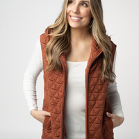 IN STOCK Heather Geometric Hooded Vest - Rust