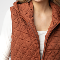IN STOCK Heather Geometric Hooded Vest - Rust