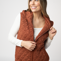 IN STOCK Heather Geometric Hooded Vest - Rust