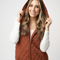 IN STOCK Heather Geometric Hooded Vest - Rust