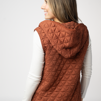 IN STOCK Heather Geometric Hooded Vest - Rust
