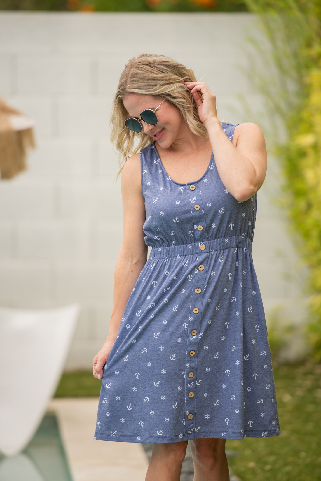 IN STOCK Beverly Button Dress - Nautical Navy