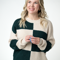 IN STOCK Checkered Block Sweater - Cream and Evergreen