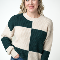 IN STOCK Checkered Block Sweater - Cream and Evergreen
