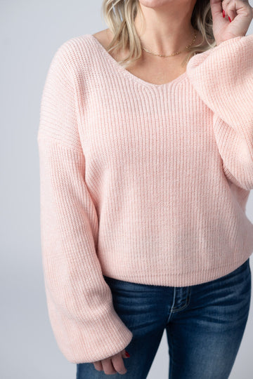 IN STOCK Bethany Bow Knit Sweater - Light Pink