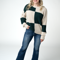 IN STOCK Checkered Block Sweater - Cream and Evergreen