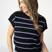 IN STOCK Striped Sweater Top - Black and Purple