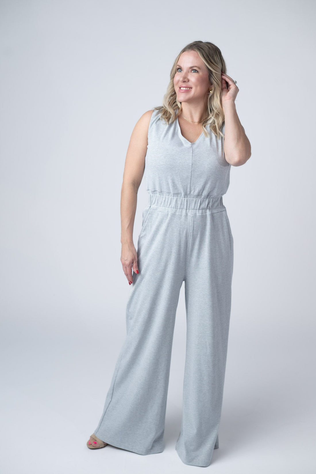 IN STOCK Kenzie Striped Jumpsuit - Grey