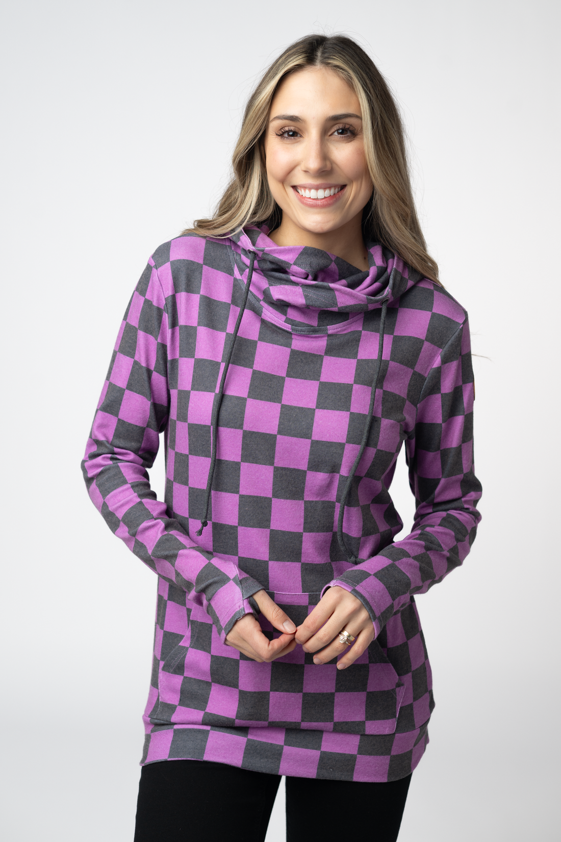 IN STOCK Ashley Hoodie - Black and Purple Checkers