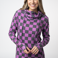 IN STOCK Ashley Hoodie - Black and Purple Checkers