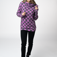 IN STOCK Ashley Hoodie - Black and Purple Checkers
